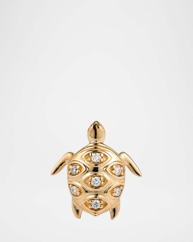 14K Turtle Earring with Marquise Eye Shell, Single